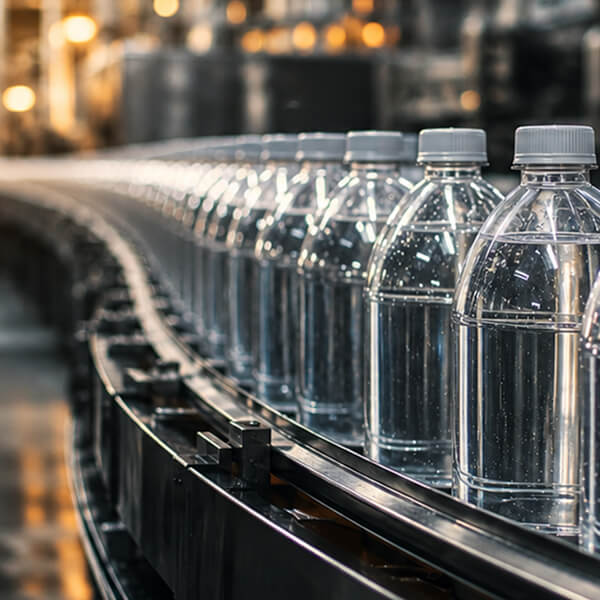Bottles on a beverage production line